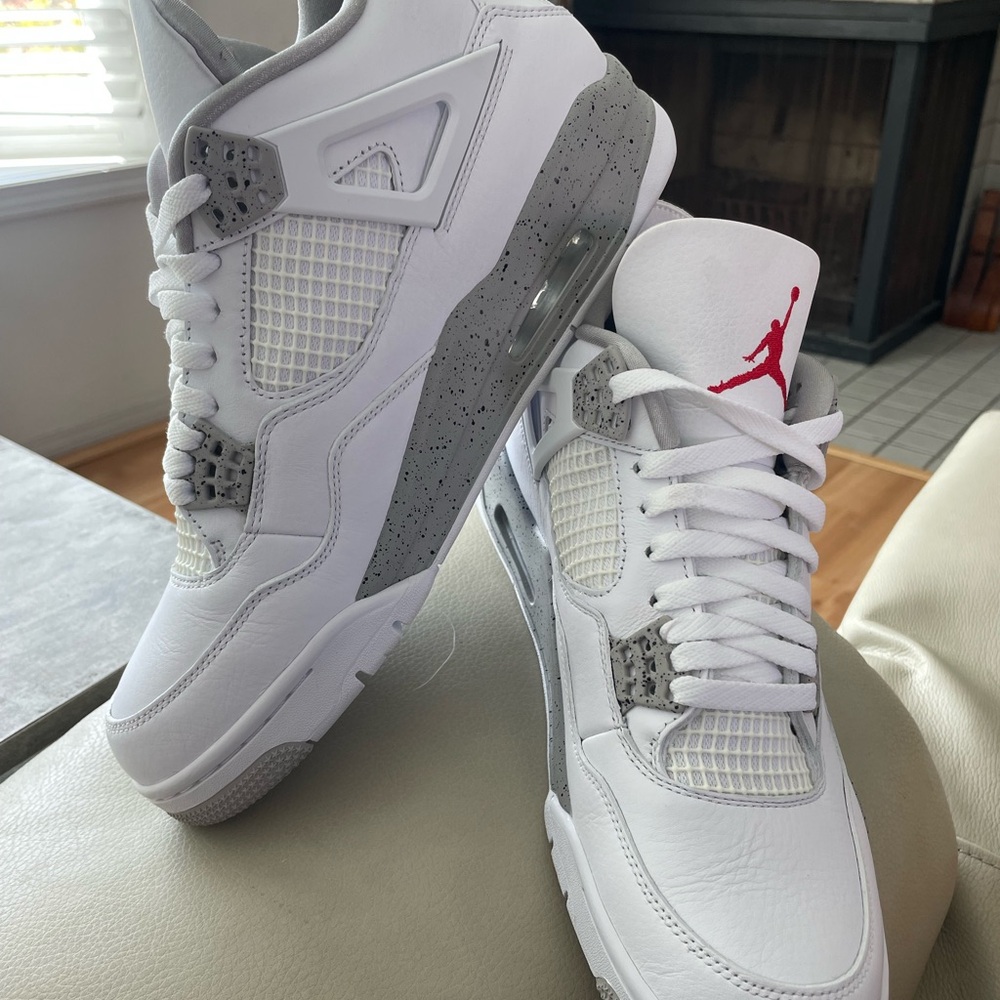 Jordan Air 4 Retro White and Gray with Red Accents